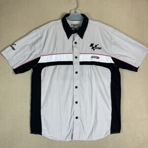MotoGP Shirt Mens L Beige Vintage Racing 2002 Short Sleeve Vented Button Up